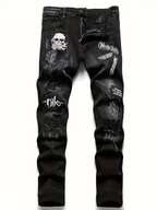 Men's Skinny Fit Stretch Jeans With Skull Head