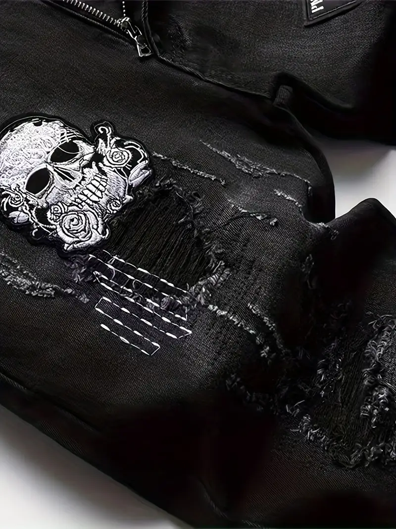 Men's Skinny Fit Stretch Jeans With Skull Head