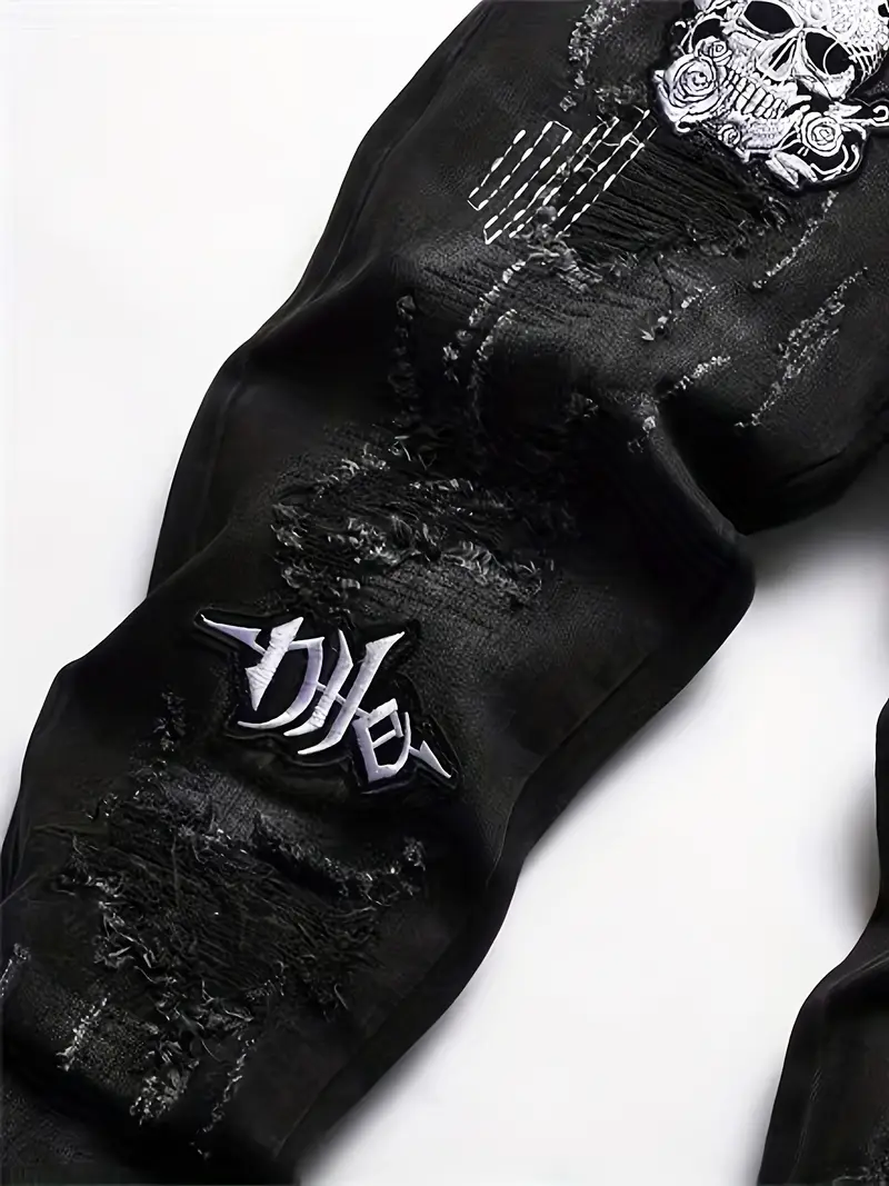Men's Skinny Fit Stretch Jeans With Skull Head