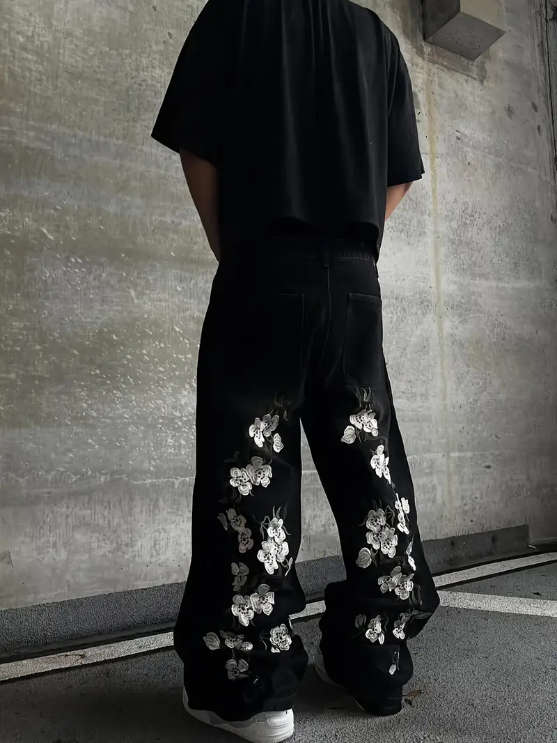 Embroied Flowers Baggy Jeans