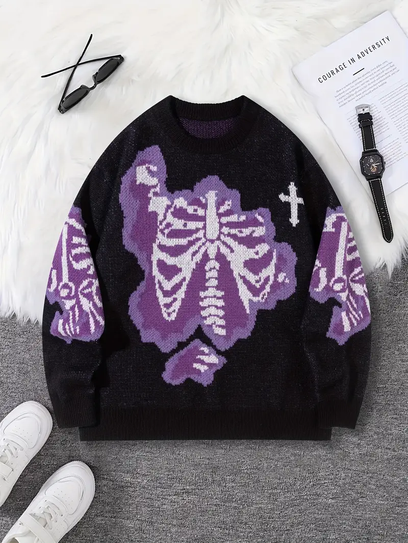 Purple Skeleton Knitted Sweater