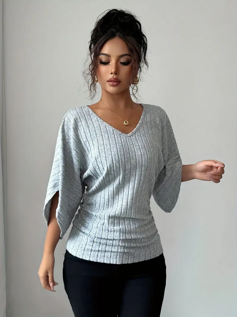 Ruched Ribbed Knit Sweater