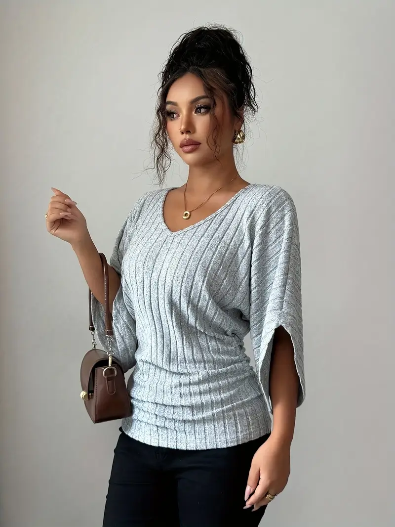 Ruched Ribbed Knit Sweater