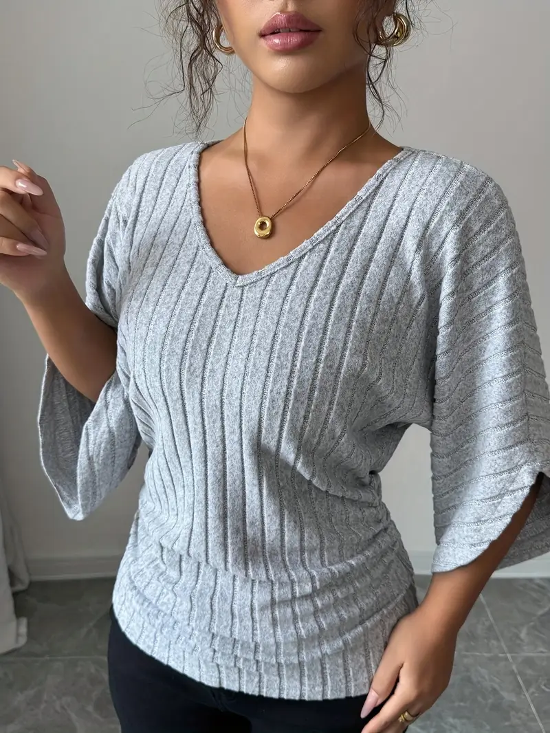 Ruched Ribbed Knit Sweater