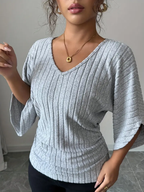 Ruched Ribbed Knit Sweater
