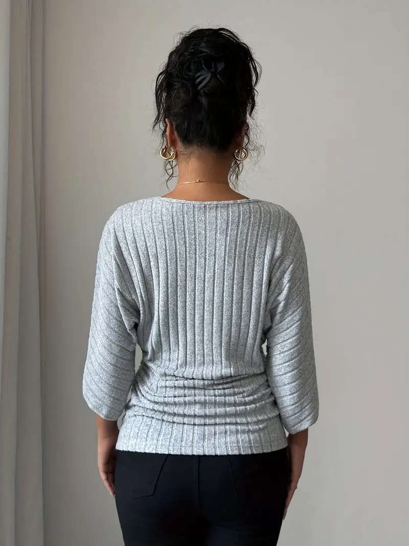 Ruched Ribbed Knit Sweater
