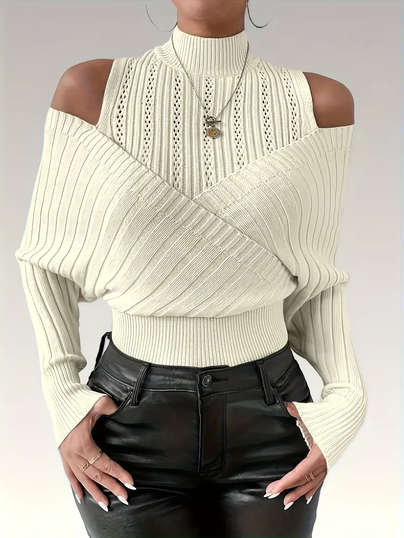 Cream Neck Wrap Sweater