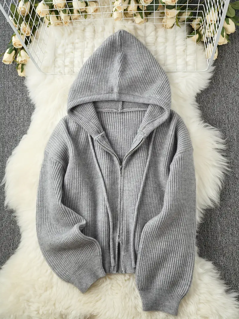 Cropped Knit Hoodie